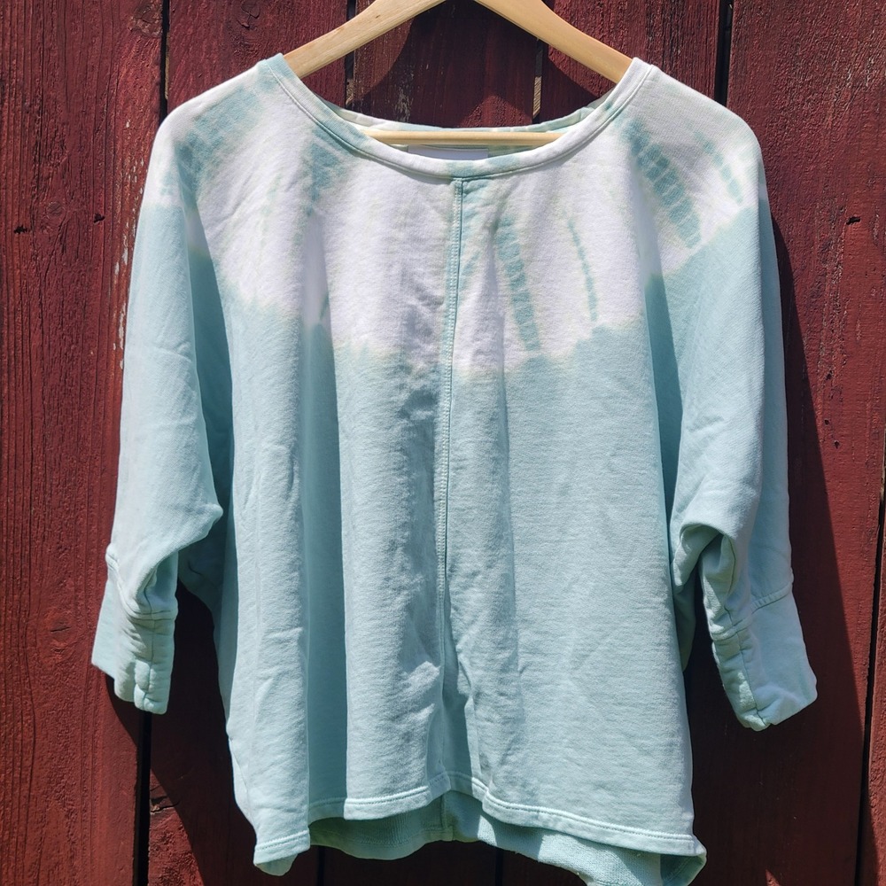 Pure J Jill Boxy Tie Dye Sweatshirt Women's Med Petite Organic Cotton Aqua Blue